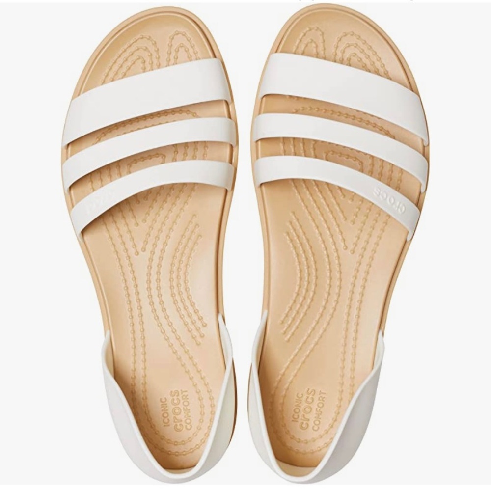 CROCS Tulum Sandals Oyster White & Tan, Open Toe D’orsay, women’s size 6 Wide